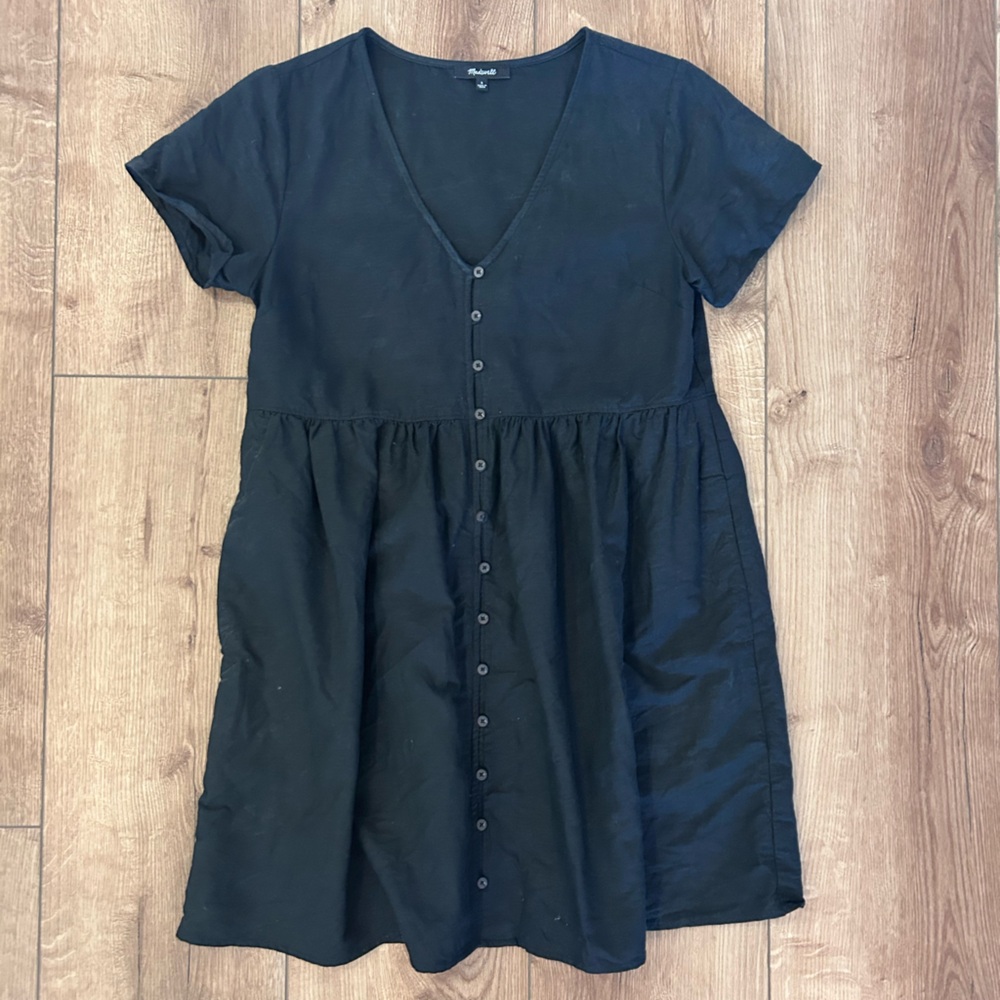 Madewell Black Button-Front Midi Dress